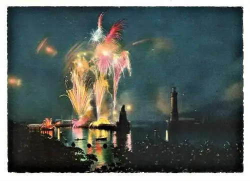 Ansichtskarte Deutschland - Bayern - Lindau im Bodensee - Sommernachtsfest und Feuerwerk im Hafen (1406)