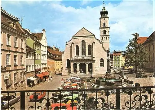 Ansichtskarte Deutschland - Bayern - Lindau im Bodensee -Evang.-Luth. Stadtpfarrkirche St. Stephan mit Marktplatz (1412)