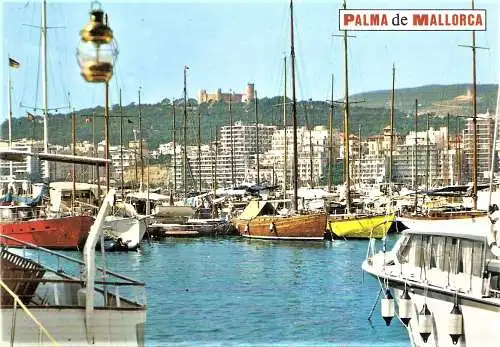 Ansichtskarte Spanien - Mallorca - Palma - Burg von Bellver und Hafen (1417)
