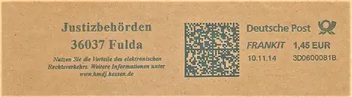 Freistempel 3D0600081B Fulda - Justizbehörden Fulda - Nutzen Sie die Vorteile des elektronischen Rechtsverkehrs. Weitere Informationen unter www.hmdj.hessen.de (#1723)