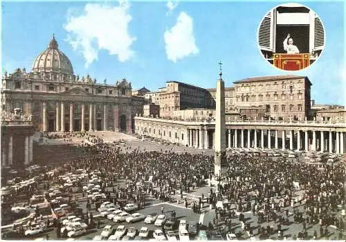 Ansichtskarte Vatikan - Petersplatz, 12 Uhr, 1972 - Papst Paul VI. segnet die Gläubigen vom Fenster seines Appartments (1475)