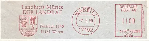 Freistempel F66 8200 Waren - Landkreis Müritz - Der Landrat (Abb. Wappen) (#1826)