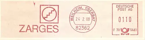Freistempel F70 5461 Weilheim, Oberbay - ZARGES (Abb. Treppenstufen) (#1831)