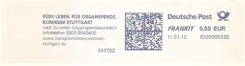 Freistempel 1D0500032E Stuttgart - Klinikum Stuttgart - Fürs Leben. Für Organspende. www.transplatationszentrum-stuttgart.de (#1853)