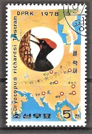 Briefmarke Korea-Nord Mi.Nr. 1790 o Spechte 1978 / Tristramspecht
