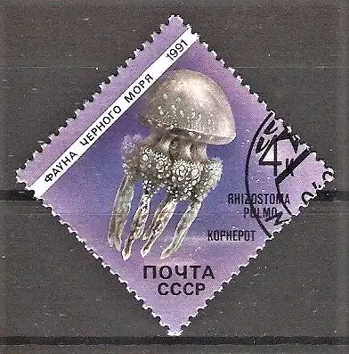 Briefmarke Sowjetunion Mi.Nr. 6158 o Tiere des Schwarzen Meeres 1991 / Meduse