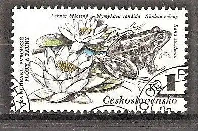 Briefmarke Tschechoslowakei Mi.Nr. 2712 o Naturschutz 1983 / Schneeweiße Seerose - Teichfrosch