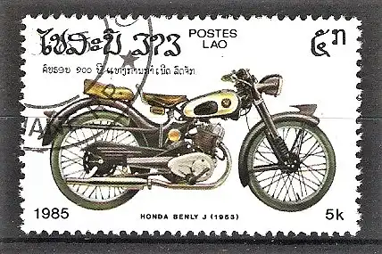 Briefmarke Laos Mi.Nr. 826 o 100 Jahre Motorrad 1985 / Honda Benly J