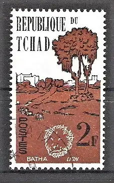 Briefmarke Tschad Mi.Nr. 71 o Tiere und Landschaften 1961 / Batha und Löwe