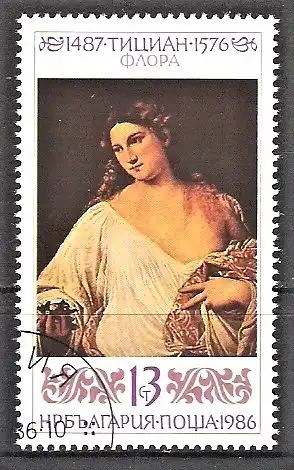 Briefmarke Bulgarien Mi.Nr. 3531 o 500. Geburtstag von Tizian 1986 / "Flora"