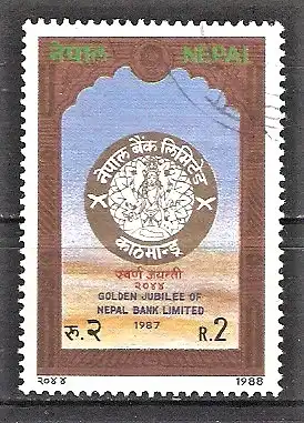 Briefmarke Nepal Mi.Nr. 490 o 50 Jahre Bank von Nepal 1988