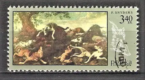 Briefmarke Polen Mi.Nr. 1895 o Jagdwesen in der Malerei 1968 / "Wildschweinjagd" von Frans Snijders