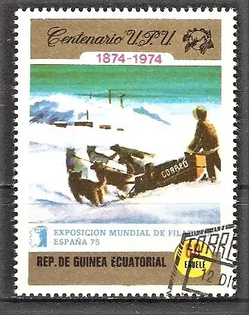 Briefmarke Äquatorial-Guinea Mi.Nr. 461 o 100 Jahre Weltpostverein (UPU)1974  - ESPANA ’75 / Hundeschlittenpost