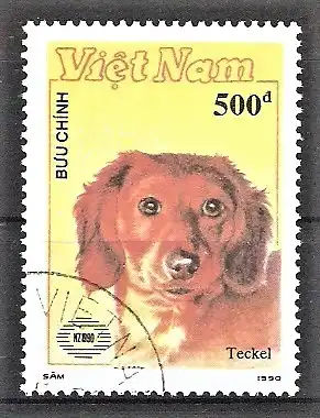 Briefmarke Vietnam Mi.Nr. 2171 o Hunde 1990 / Dackel