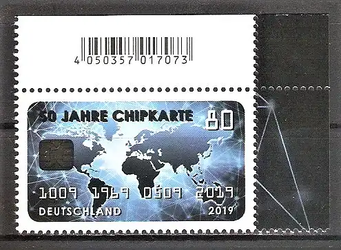 Briefmarke BRD Mi.Nr. 3494 ** BOGENECKE o.r. / 50 Jahre Chipkarte 2019