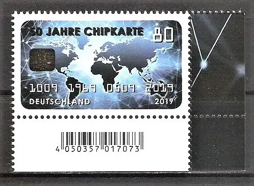 Briefmarke BRD Mi.Nr. 3494 ** BOGENECKE u.r. / 50 Jahre Chipkarte 2019