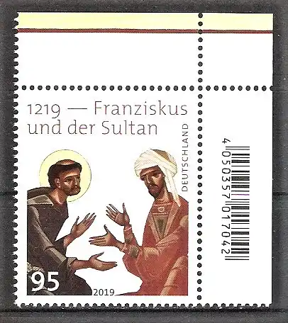Briefmarke BRD Mi.Nr. 3498 ** BOGENECKE o.r. / 800. Jahrestag des Treffens von Franz von Assisi mit Sultan al-Kamil Muhammad al-Malik 2019
