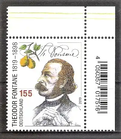 Briefmarke BRD Mi.Nr. 3508 ** BOGENECKE o.r. / 200. Geburtstag von Theodor Fontane 2019