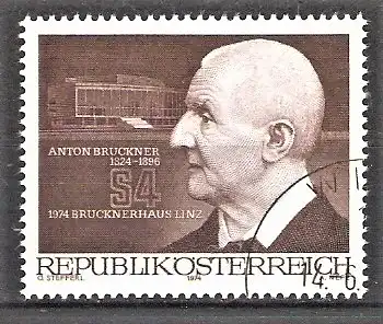 Briefmarke Österreich Mi.Nr. 1443 o Eröffnung des Anton-Bruckner-Hauses in Linz 1974 / Anton Bruckner  - Komponist 
