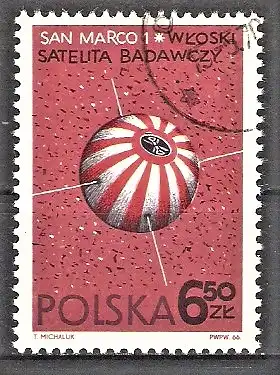 Briefmarke Polen Mi.Nr. 1736 o Weltraumforschung 1966 / Ionosphären-Forschungssatellit „San Marco 1“ (Italien)