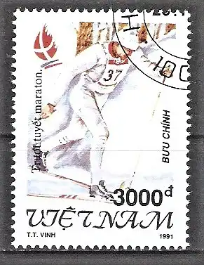 Briefmarke Vietnam Mi.Nr. 2357 o Olympische Winterspiele 1992 Albertville / Ski-Langlauf