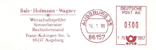 Freistempel F76 9867 Augsburg - Balz - Hofmann - Wagner / Wirtschaftsprüfer Steuerberater Rechtsbeistand (#1931)