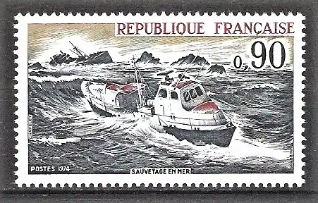 Briefmarke Frankreich Mi.Nr. 1871 ** Rettung aus Seenot 1974 / Rettungsboot „Pierre Loti“, Schiffswrack