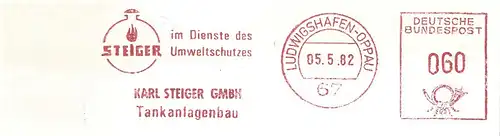 Freistempel Ludwigshafen Oppau - KARL STEIGER GMBH - Tankanlagenbau im Dienste des Umweltschutzes (Abb. Tankbehälter) (#1960)