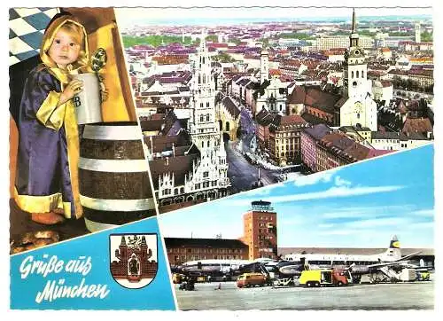 Ansichtskarte Deutschland - Bayern - München - Münchener Kindl, Blick von der Frauenkirche, Flughafen Riem (1503)