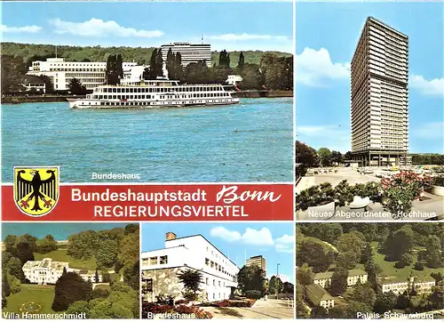 Ansichtskarte Deutschland - Bonn - Regierungsviertel mit Bundeshaus, Neues Abgeordneten-Hochhaus, Villa Hammerschmidt, Bundeshaus, Palais Schaumburg (1517)