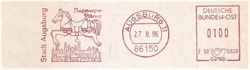 Freistempel F68 5028 Augsburg - Augsburger Plärrer 1996 (Abb. Stadtansicht mit Karussellpferd) (#2002)