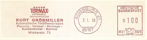 Freistempel H01 3929 Augsburg - KURT GRÖBMILLER - Automatische Türöffneranlagen - Planung Verkauf Montage Kundendienst Service - TORMAX Automatic Werksvertretung (#2009)