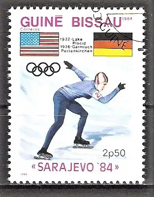 Briefmarke Guinea-Bissau Mi.Nr. 739 o Olympische Winterspiele, Sarajevo 1984 / Eisschnellauf