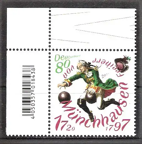 Briefmarke BRD Mi.Nr. 3546 ** BOGENECKE o.l. / Freiherr von Münchhausen 2020 / Münchhausens Ritt auf der Kanonenkugel