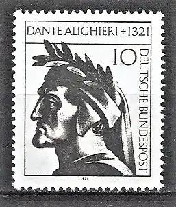 Briefmarke BRD Mi.Nr. 693 ** 650. Todestag von Dante Alighieri 1971 / Italienischer Dichter, Gelehrter, Politiker