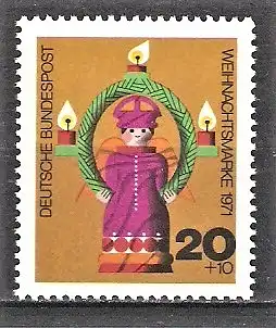 Briefmarke BRD Mi.Nr. 709 ** Weihnachtsmarke 1971 / Holzgedrechselter Weihnachtsengel