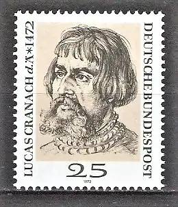 Briefmarke BRD Mi.Nr. 718 ** 500. Geburtstag von Lucas Cranach d. Ä. 1972 / Maler und Zeichner