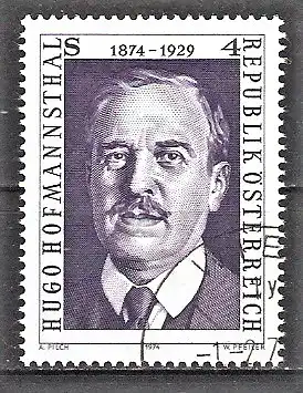 Briefmarke Österreich Mi.Nr. 1438 o 100. Geburtstag von Hugo von Hofmannsthal 1974 / Dichter