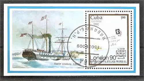 Briefmarke Cuba BLOCK 120 o (Mi.Nr. 3381) Internationale Briefmarkenausstellung STAMP WORLD LONDON ’90