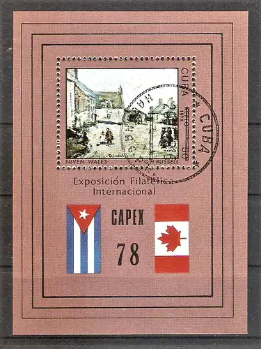 Briefmarke Cuba BLOCK 54 o (Mi.Nr. 2302) Internationale Briefmarkenausstellung „CAPEX’78“, Toronto, Kanada / Gemälde - G. H. Russel / Verschneites Wales