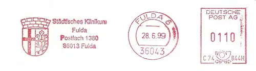 Freistempel C74 844H Fulda - Städtisches Klinikum Fulda (Abb. Wappen) (#2030)