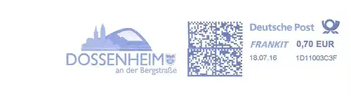 Freistempel 1D11003C3F Dossenheim - Dossenheim an der Bergstraße (Abb. Stadtsilhouette, Wappen) (#2062)