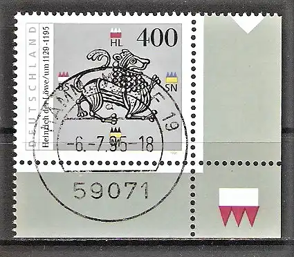 Briefmarke BRD Mi.Nr. 1805 o BOGENECKE u.r. / Ersttagstagesstempel VOLLSTEMPEL HAMM / Heinrich der Löwe 1995