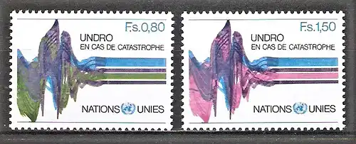 Briefmarke UNO-Genf Mi.Nr. 81 - 82 ** Koordinierungsstelle der Vereinten Nationen für Katastrophenhilfe (UNDRO) 1979 -  Seismogramm eines Erdbebens