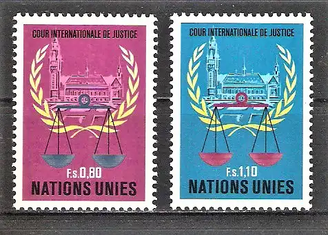 Briefmarke UNO-Genf Mi.Nr. 86 - 87 ** Internationaler Gerichtshof in Den Haag 1979 / Waage der Gerechtigkeit