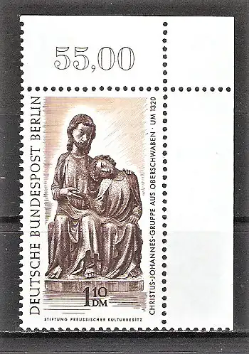 Briefmarke Berlin Mi.Nr. 308 ** BOGENECKE o.r. / Berliner Kunstschätze 1967 / Christus-Johannes-Gruppe
