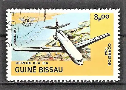 Briefmarke Guinea-Bissau Mi.Nr. 754 o 40 Jahre Internationale Organisation für Zivilluftfahrt 1984 / Flugzeug Caravelle