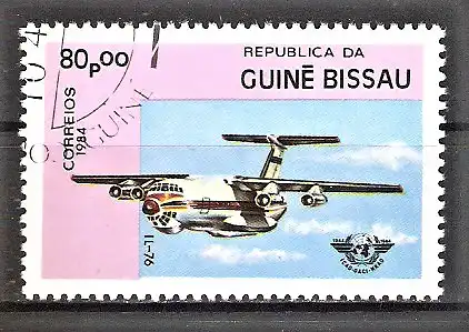Briefmarke Guinea-Bissau Mi.Nr. 756 o 40 Jahre Internationale Organisation für Zivilluftfahrt 1984 / Flugzeug IL-76