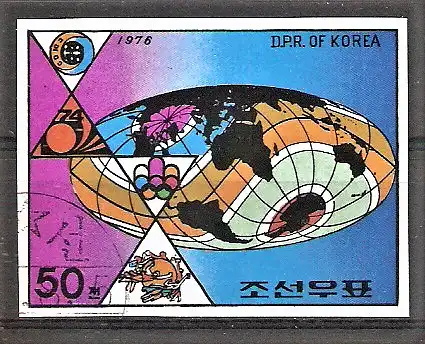 Briefmarke Korea-Nord Mi.Nr. 1529 x B o Jahrestage und Ereignisse 1976 / Weltkugel