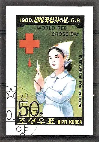 Briefmarke Korea-Nord Mi.Nr. 1983 B o Welttag des Roten Kreuzes 1980 / Krankenschwester